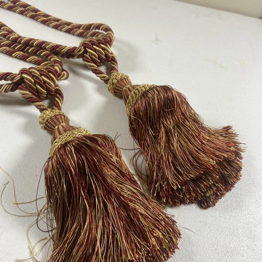 Tassel‎ Tie Backs Decorative Rope Holdbacks Drapery Large Pair Maroon/Camel